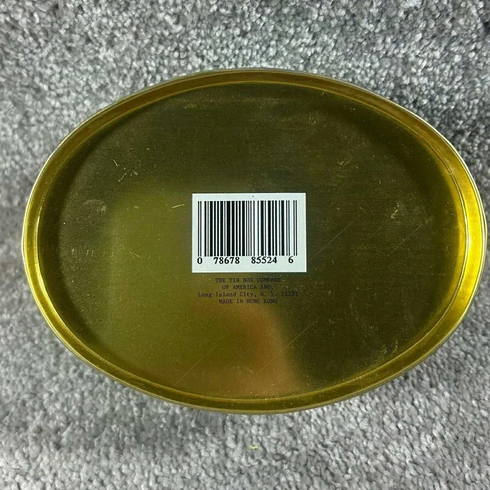The Tin Box Company Easter Bunny Tin Blue Gingham Oval Decorative Storage Small